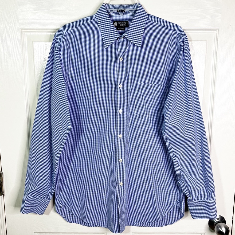 J. Crew 80’s 2-Ply Blue White Shepherd Check Long Sleeve Button Down Shirt Sz M